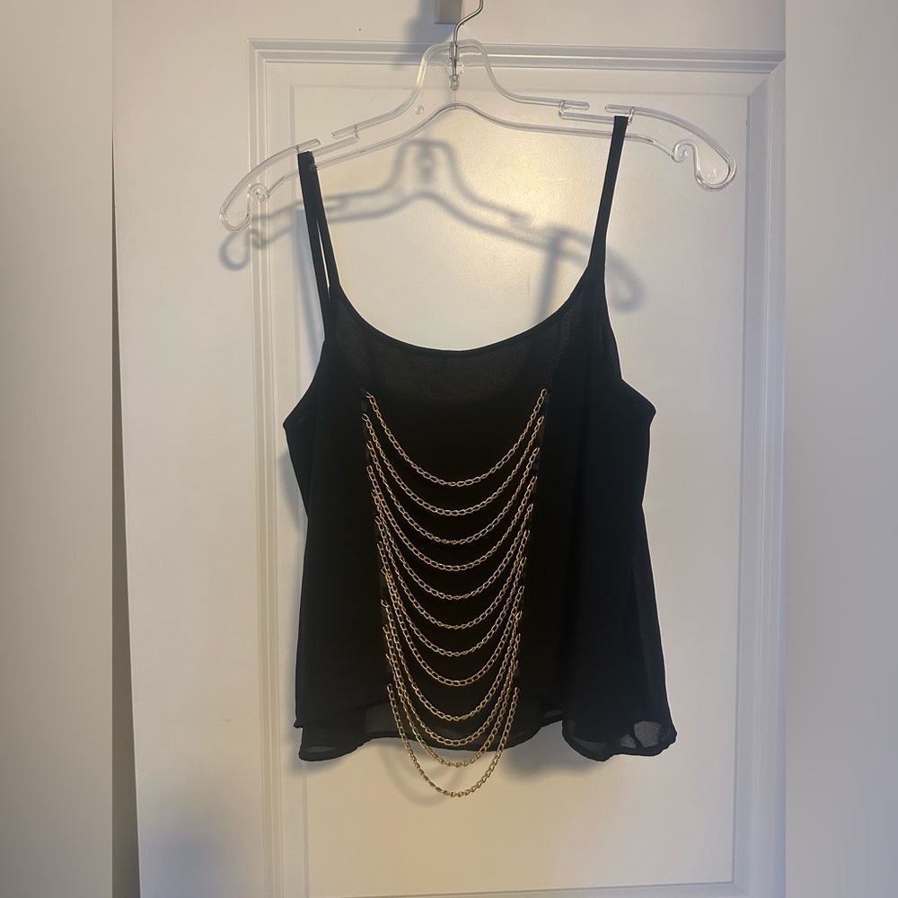Black, full gold chain back (backless) flowy camisole style top